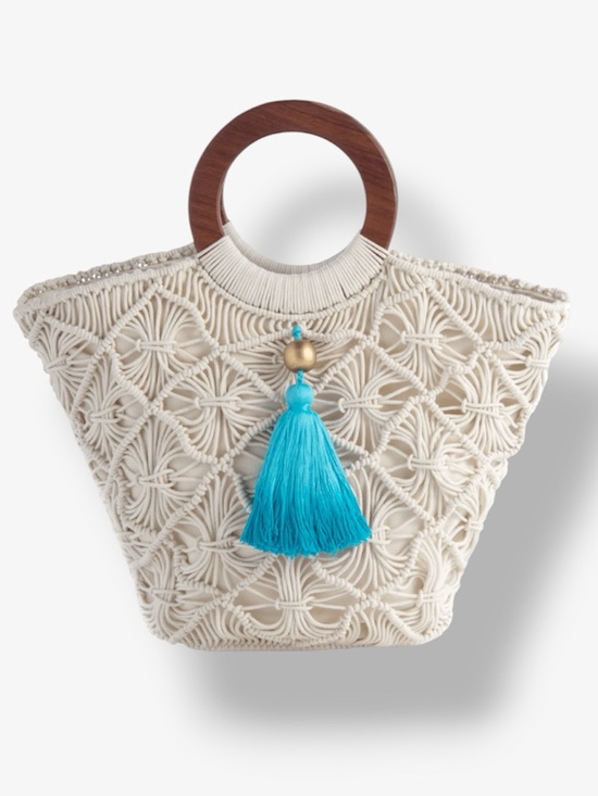Anthropologie Handbags - Anthropologie Shiraleah Macrame Handbag with Wooden Handles